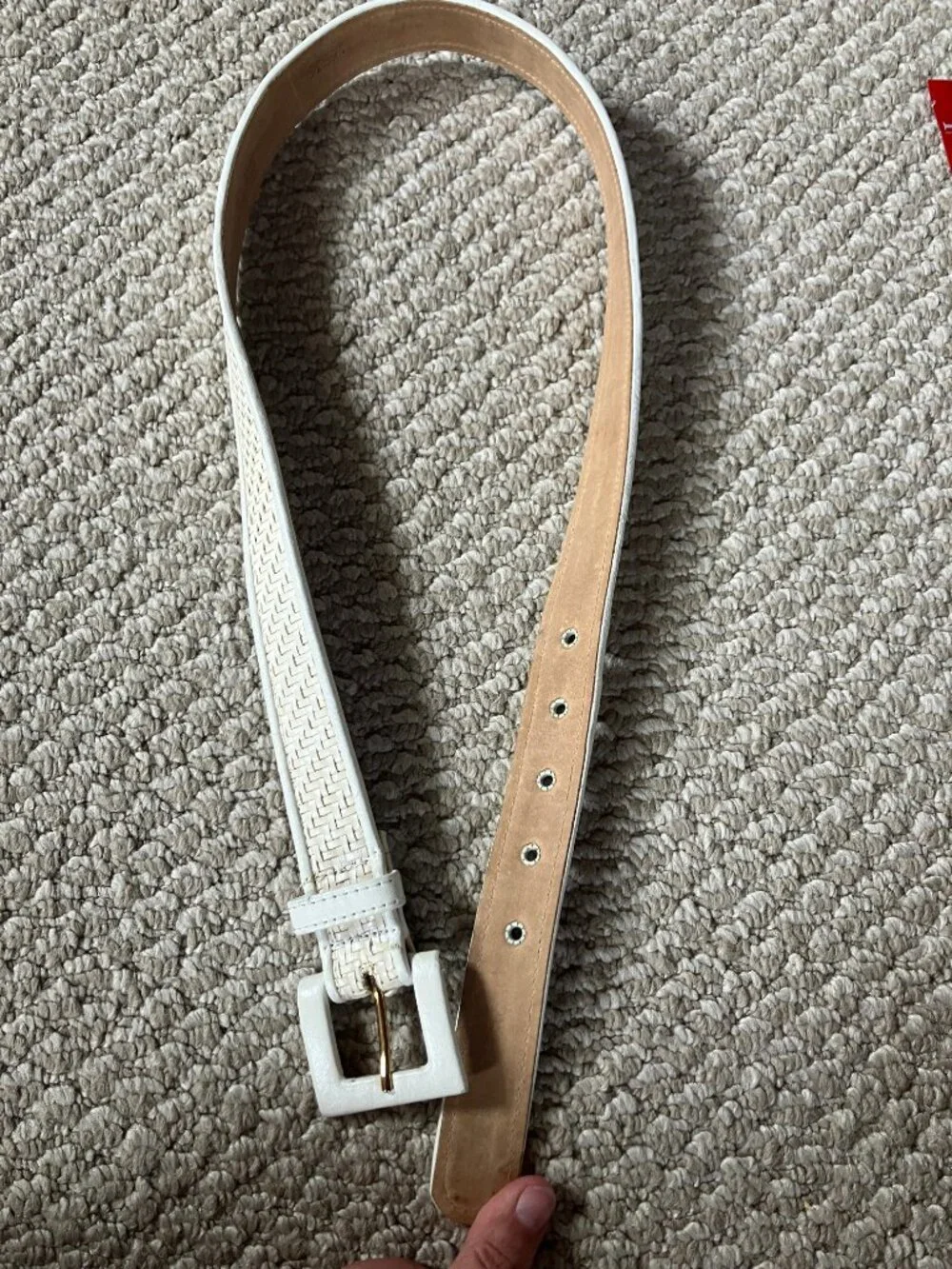 Vintage Carlisle White Woven Leather Straw Belt Large 32